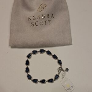 NWT Kendra Scott Susanna Navy "Sapphire" Teardrop Stone Silver Link Bracelet